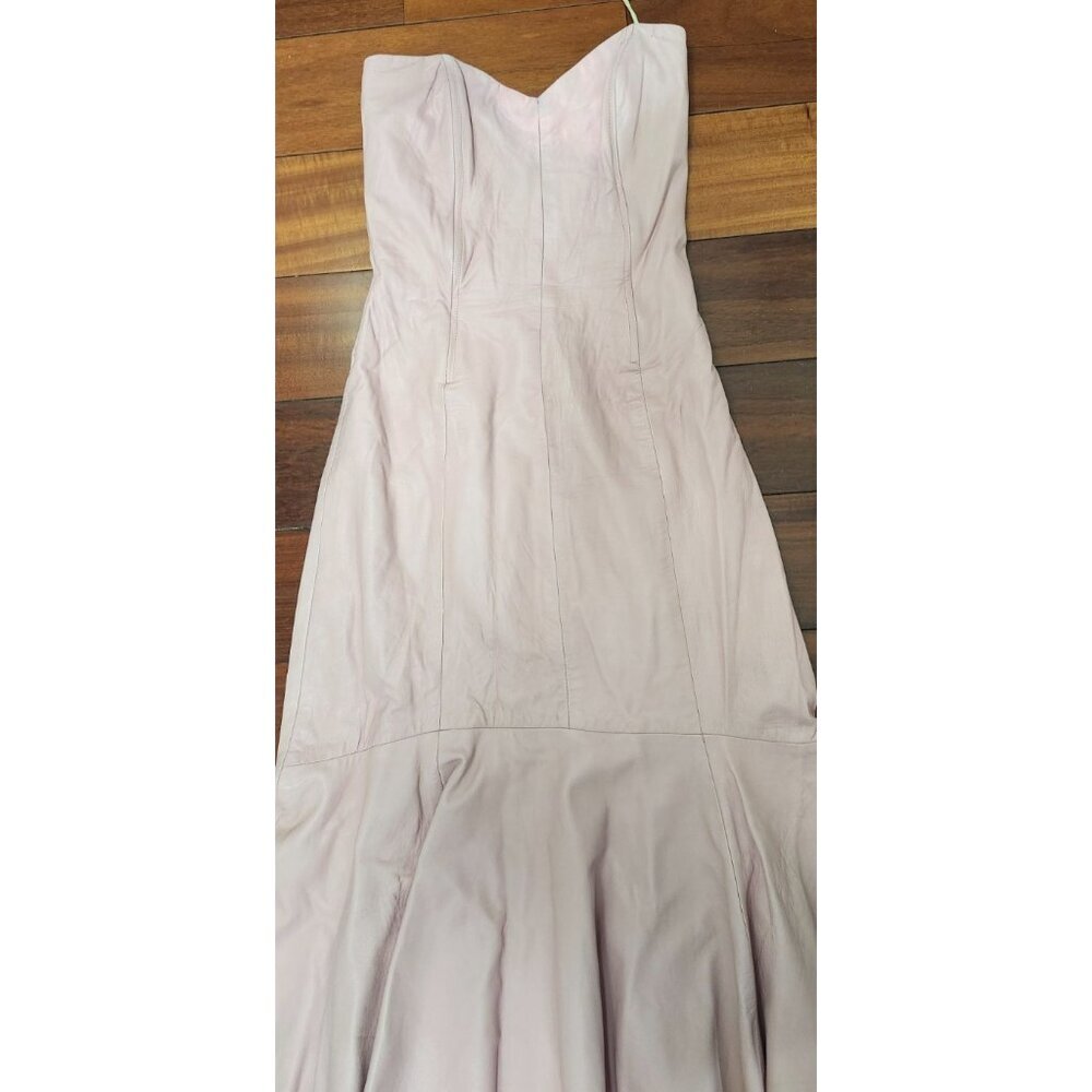 Vintage Pink Leather Strapless Dress Size 8 Mermaid Midi Genuine Leather USA - Picture 5 of 13